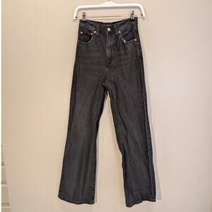Levi's Ribcage Wide Leg Jeans Black Denim Classic Casual Staple - Size 25